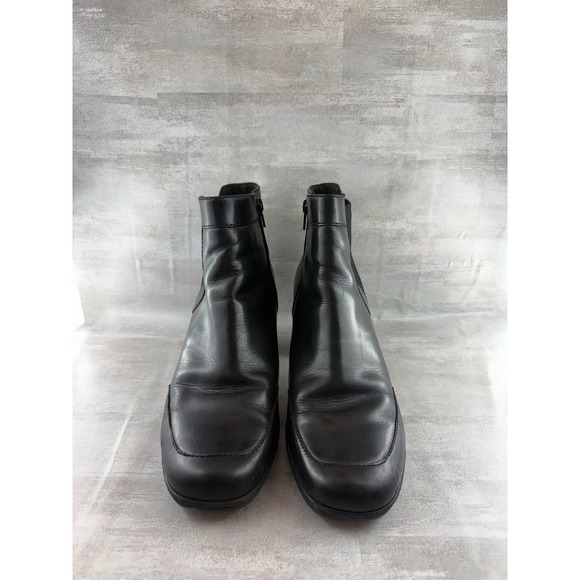 Clarks Shoes - Clarks Women Black Leather Square Toe Block Heel Ankle Boots 80486 Size 12M